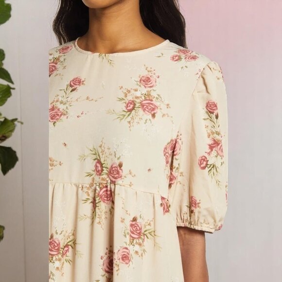 NWT En Saison Natural Color Floral Print Midi Dress - Picture 4 of 10